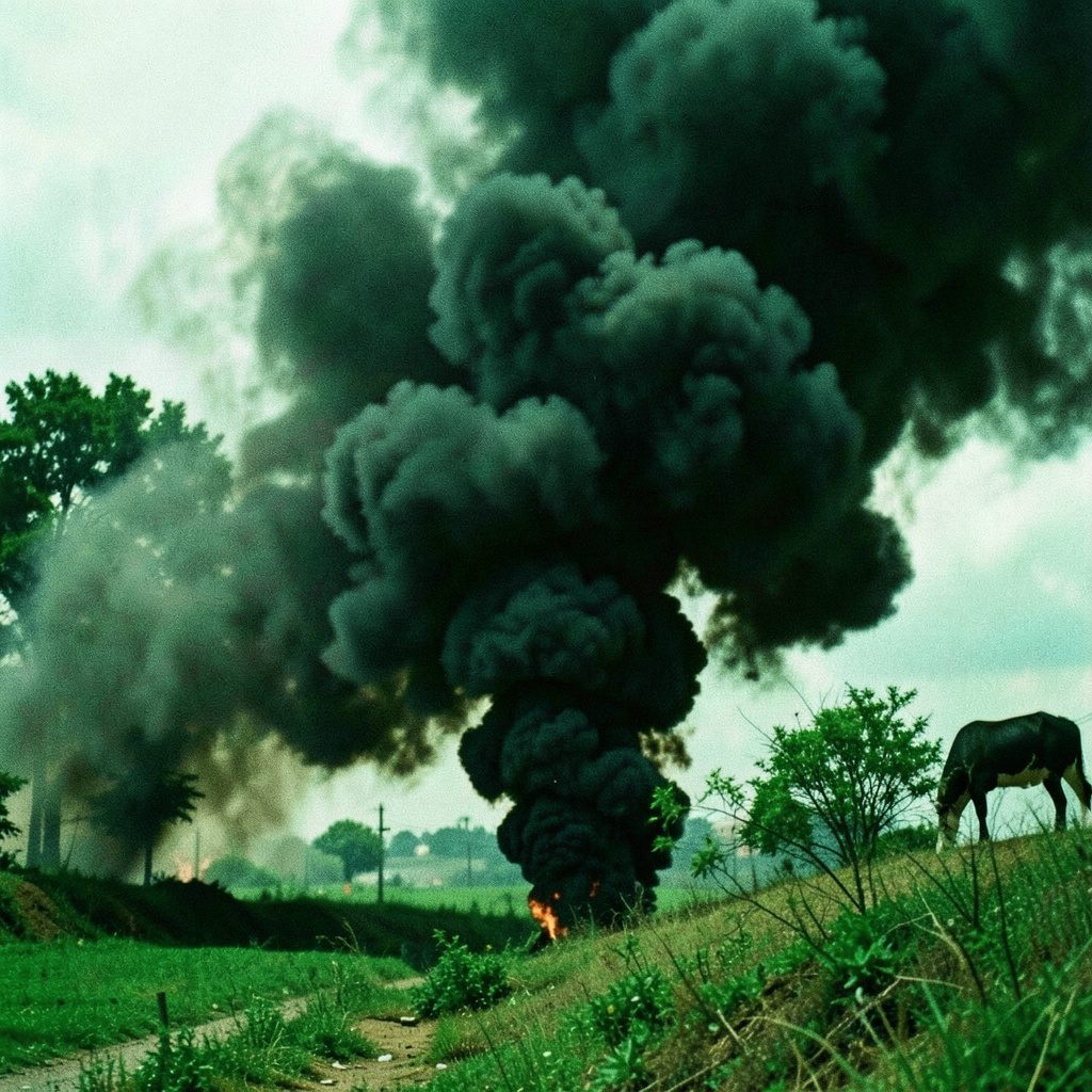 A dual-vent smoke grenade producing a massive cloud of grey-white smoke, high-output professional grade